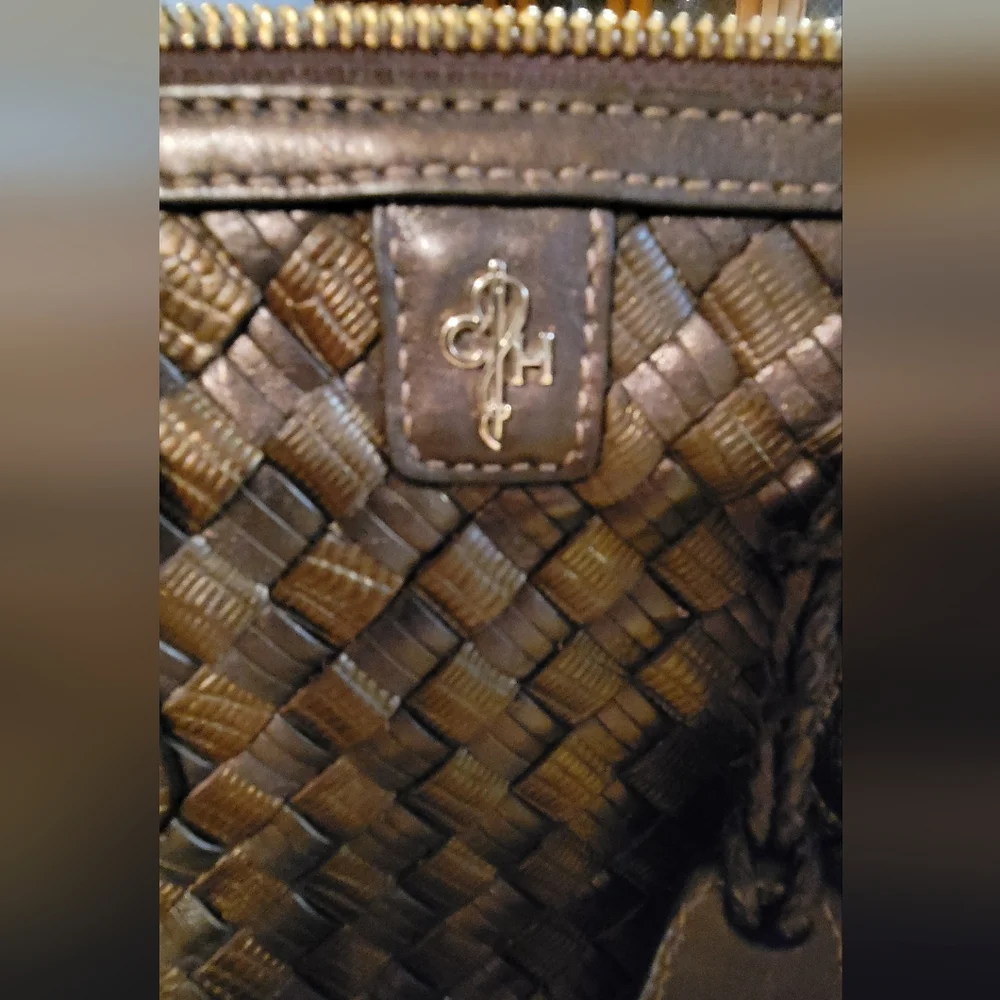Cole Haan Chocolate Woven Leather Satchel - Picture 2 of 10